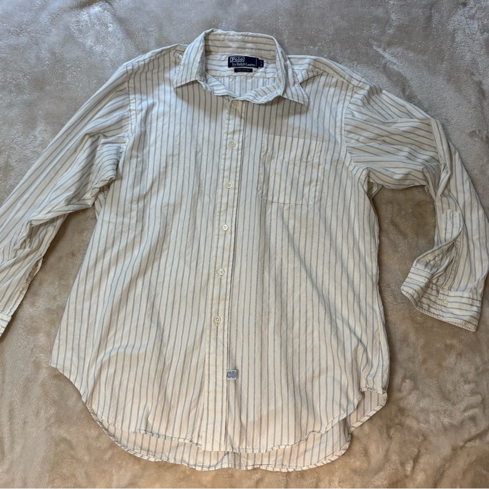Ralph Lauren Men's Beige Striped Button Down Shirt